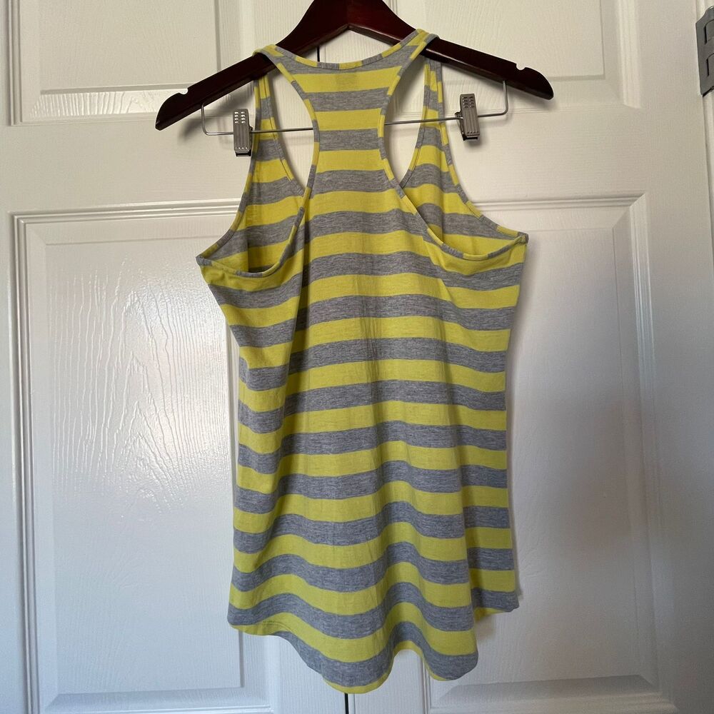 Zine Womens M Yellow Grey Striped Pocket Racerback Tank Top Casual Shirt - Picture 3 of 7